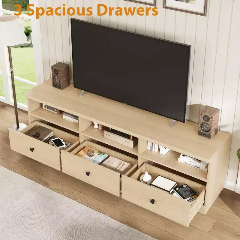 Mobile TV in nero / grigio / bianco / legno per TV fino a 80" – Unità singola con cassetto e ripiani aperti