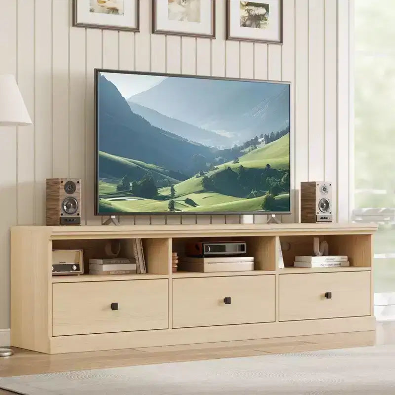 Mobile TV in nero / grigio / bianco / legno per TV fino a 80" – Unità singola con cassetto e ripiani aperti