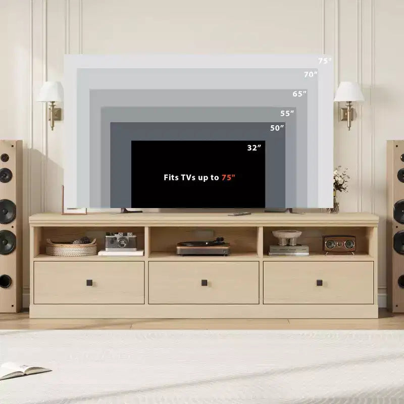 Mobile TV in nero / grigio / bianco / legno per TV fino a 80" – Unità singola con cassetto e ripiani aperti