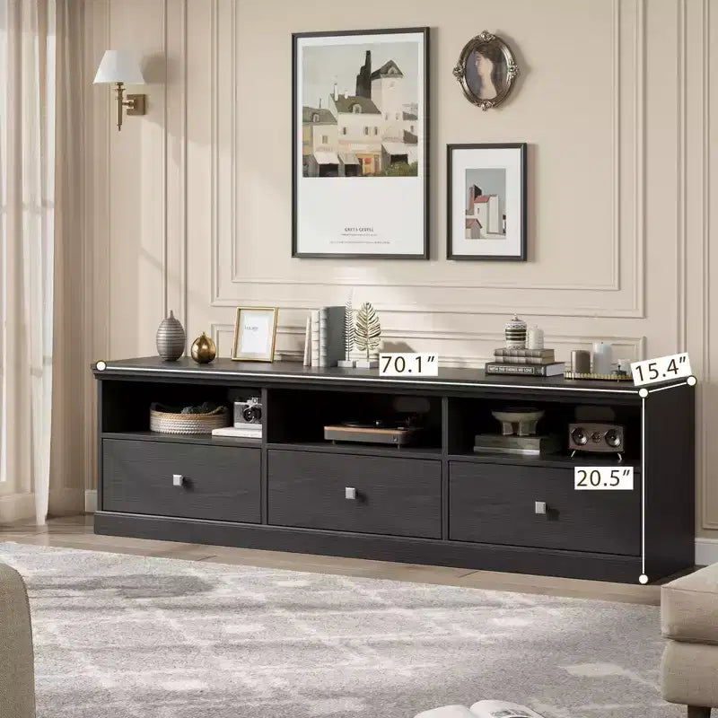 Mobile TV in nero / grigio / bianco / legno per TV fino a 80" – Unità singola con cassetto e ripiani aperti