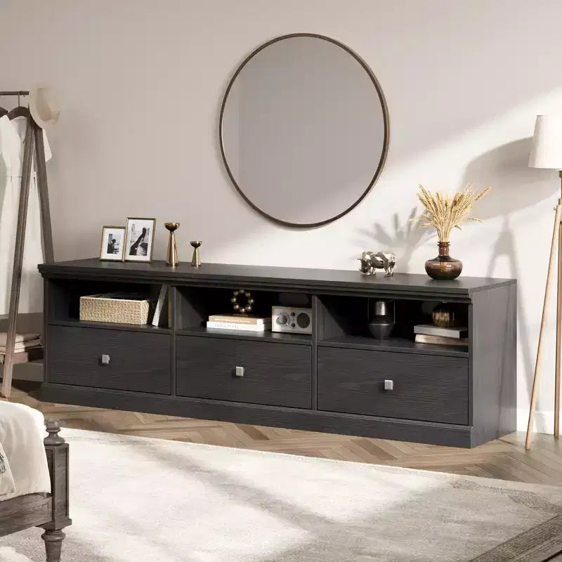 Mobile TV in nero / grigio / bianco / legno per TV fino a 80" – Unità singola con cassetto e ripiani aperti