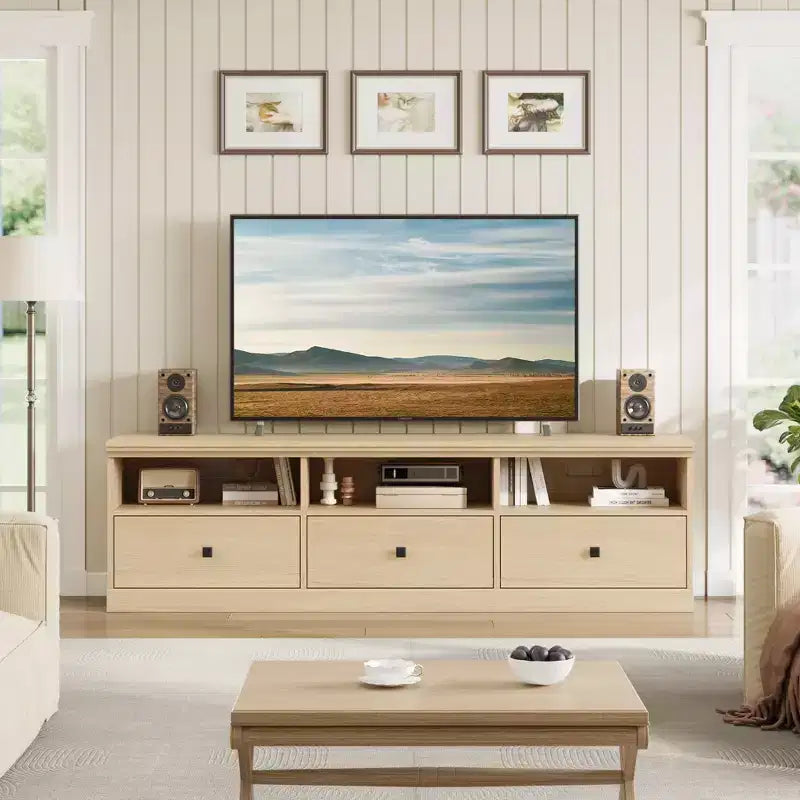 Mobile TV in nero / grigio / bianco / legno per TV fino a 80" – Unità singola con cassetto e ripiani aperti