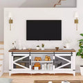 Farmhouse TV Stand for 65/70/75 Inch TV, 65 inch Entertainment Center Storage Cabinets with Sliding Barn Doors, Media Console Cabinet for Living Room