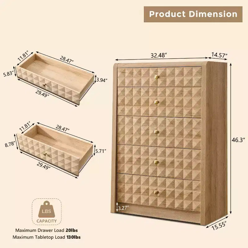 Cassettiera Nera/Naturale a 5 o 8 Cassetti – Comò in Legno per 1-2 Utenti