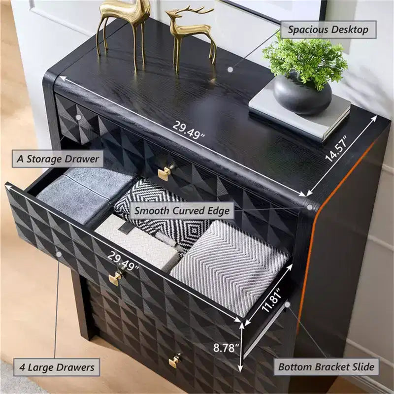 Cassettiera Nera/Naturale a 5 o 8 Cassetti – Comò in Legno per 1-2 Utenti