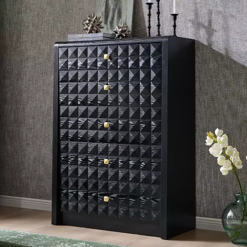 Cassettiera Nera/Naturale a 5 o 8 Cassetti – Comò in Legno per 1-2 Utenti