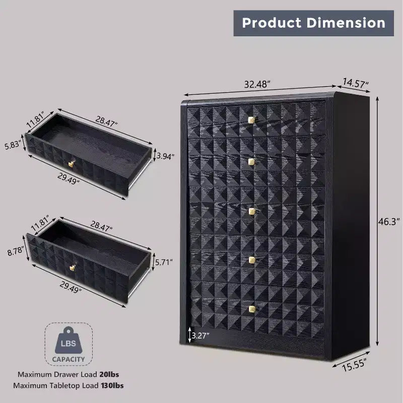 Cassettiera Nera/Naturale a 5 o 8 Cassetti – Comò in Legno per 1-2 Utenti