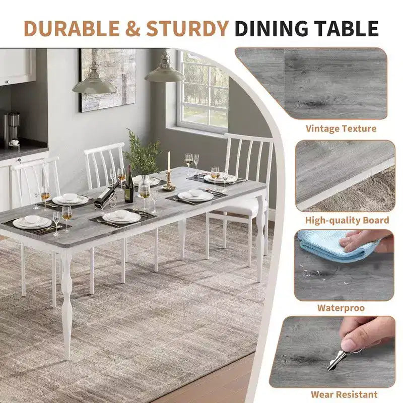 Tavolo da pranzo da 200 cm stile rustico, colore retrò/grigio lavato, base a croce, 6-8 posti