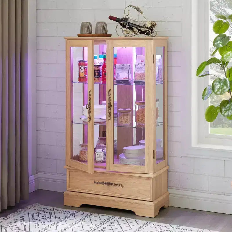 Vetrina retrò con luce, singola, colore Nero / Marrone / Bianco / Rovere chiaro / Arancione