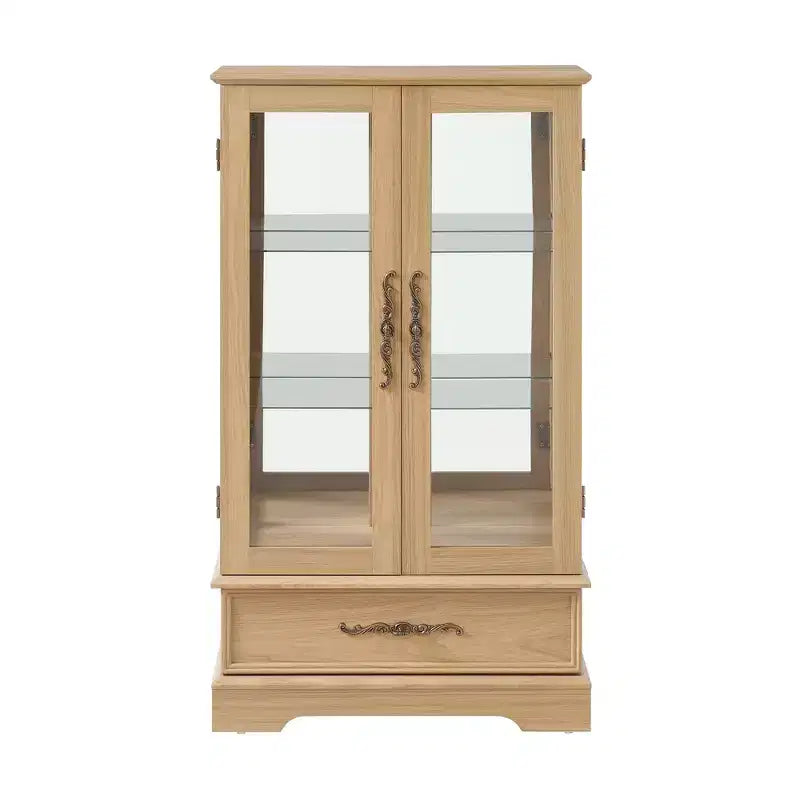 Vetrina retrò con luce, singola, colore Nero / Marrone / Bianco / Rovere chiaro / Arancione