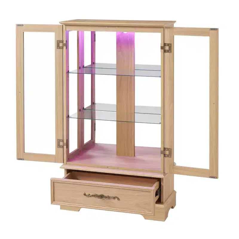Vetrina retrò con luce, singola, colore Nero / Marrone / Bianco / Rovere chiaro / Arancione