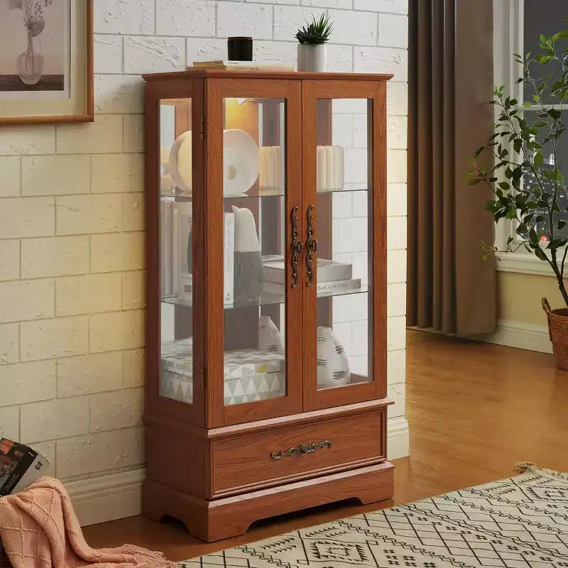 Vetrina retrò con luce, singola, colore Nero / Marrone / Bianco / Rovere chiaro / Arancione