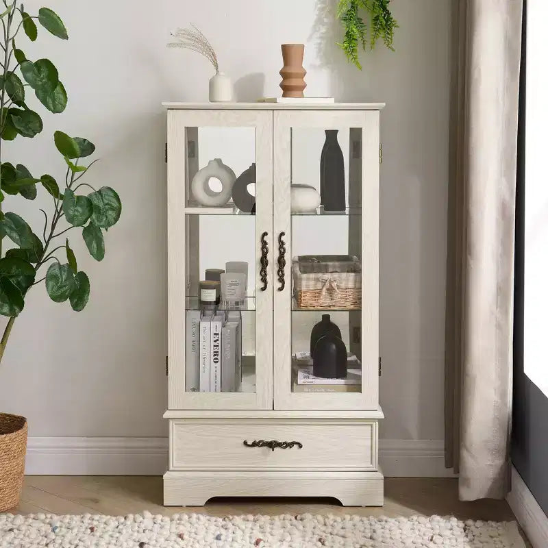 Vetrina retrò con luce, singola, colore Nero / Marrone / Bianco / Rovere chiaro / Arancione