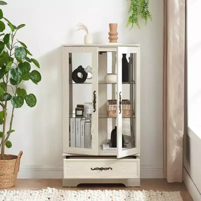 Vetrina retrò con luce, singola, colore Nero / Marrone / Bianco / Rovere chiaro / Arancione