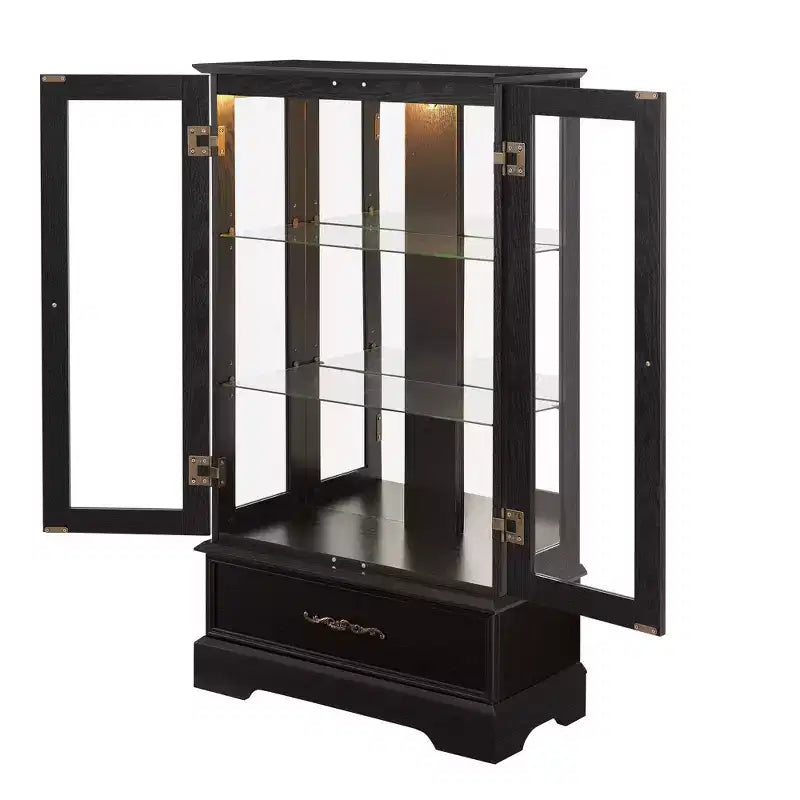 Vetrina retrò con luce, singola, colore Nero / Marrone / Bianco / Rovere chiaro / Arancione
