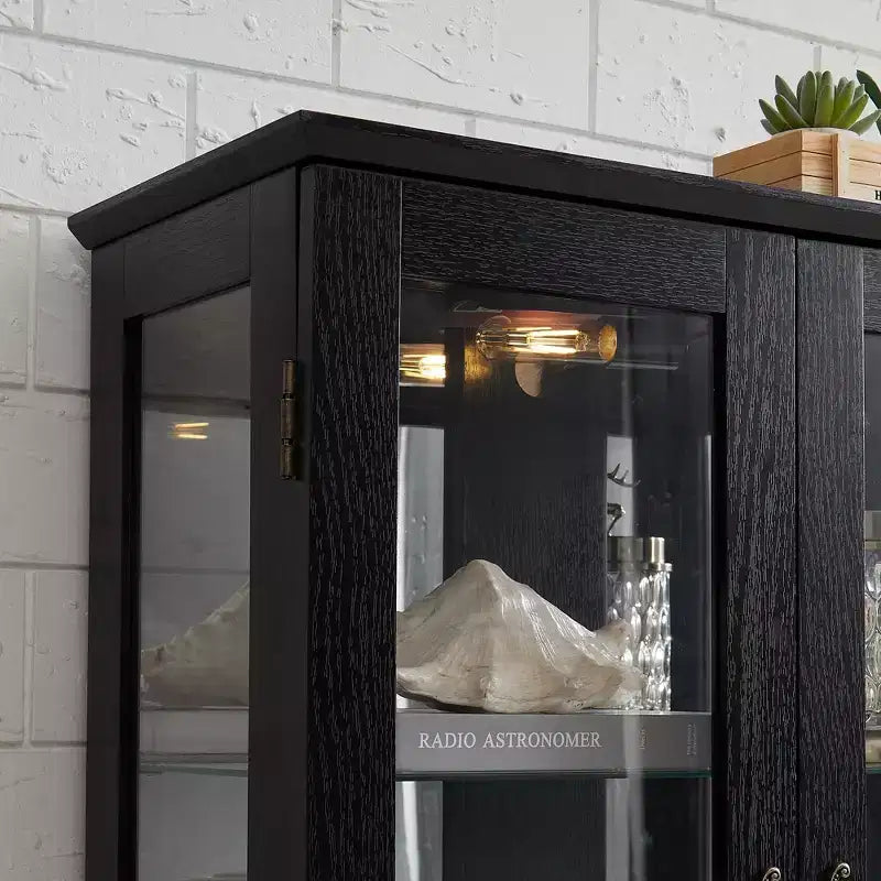 Vetrina retrò con luce, singola, colore Nero / Marrone / Bianco / Rovere chiaro / Arancione