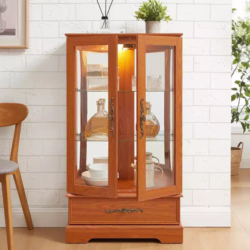 Vetrina retrò con luce, singola, colore Nero / Marrone / Bianco / Rovere chiaro / Arancione
