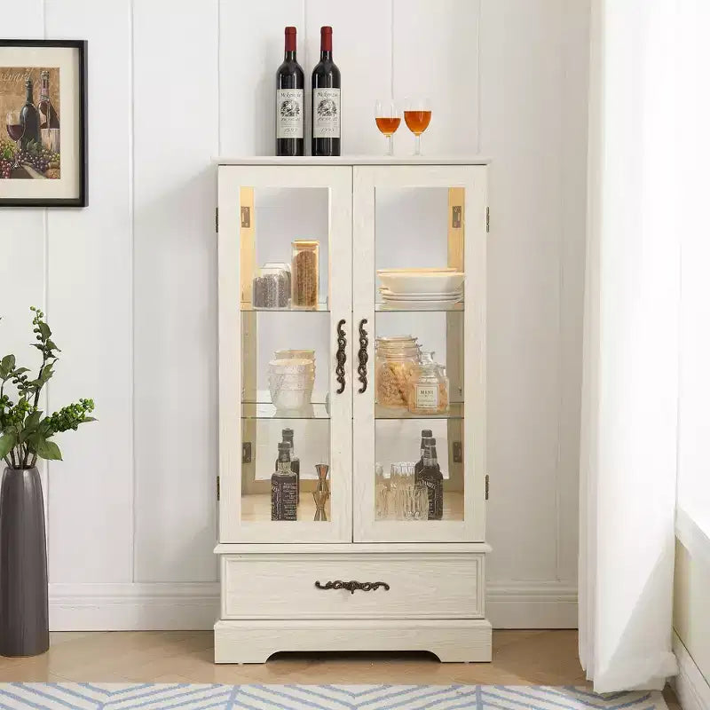 Vetrina retrò con luce, singola, colore Nero / Marrone / Bianco / Rovere chiaro / Arancione