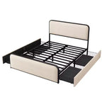 Struttura letto matrimoniale in metallo con testiera imbottita e 4 cassetti, beige, per 1 persona