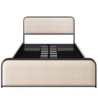 Struttura letto matrimoniale in metallo con testiera imbottita e 4 cassetti, beige, per 1 persona