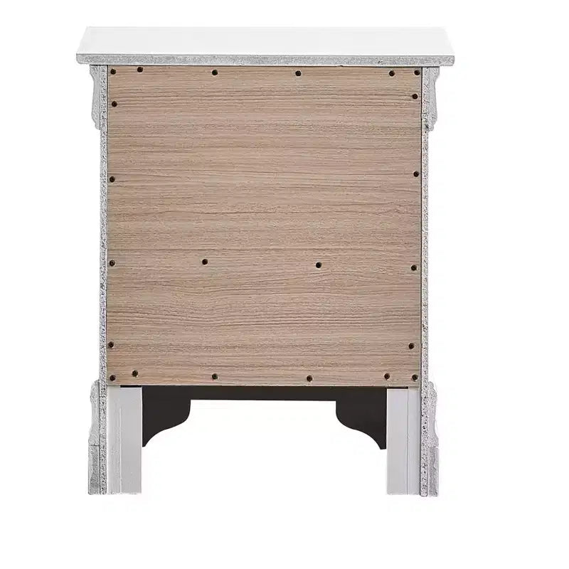 Comodino con 2 cassetti bianco perla, struttura in legno, utilizzo per 1 persona
