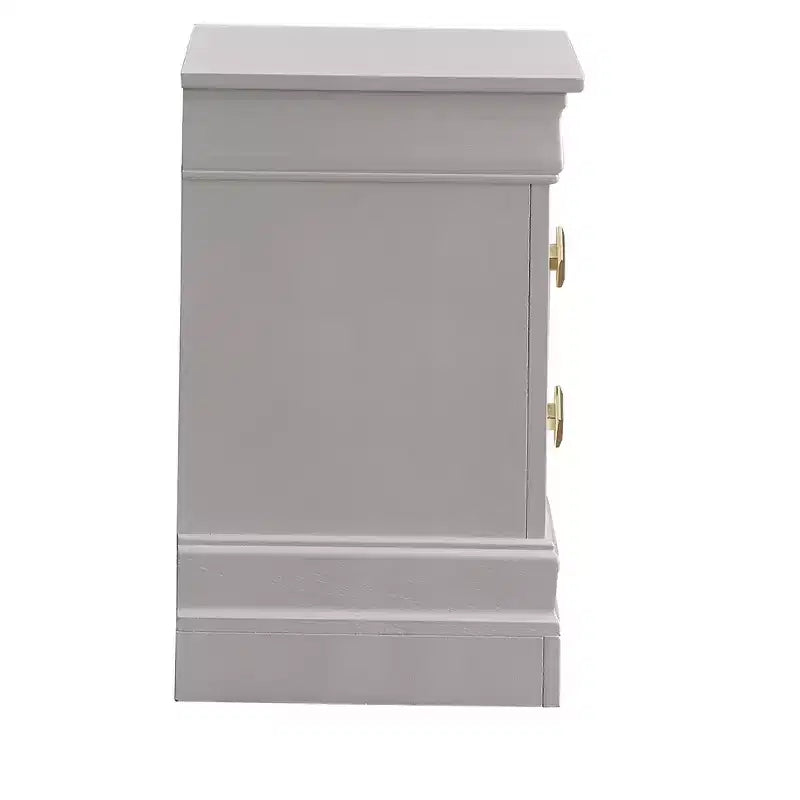 Comodino con 2 cassetti bianco perla, struttura in legno, utilizzo per 1 persona
