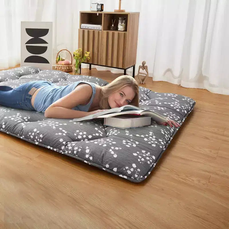 Materasso Futon Pieghevole da Pavimento, Rosso Mattone / Grigio – Singolo/Matrimoniale alla francese, 1 Posto