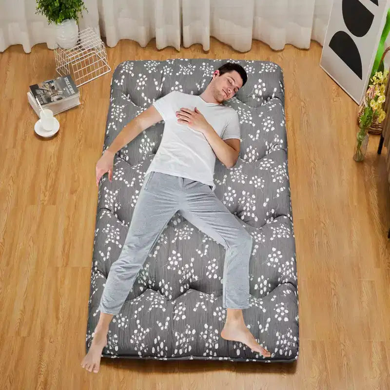 Materasso Futon Pieghevole da Pavimento, Rosso Mattone / Grigio – Singolo/Matrimoniale alla francese, 1 Posto