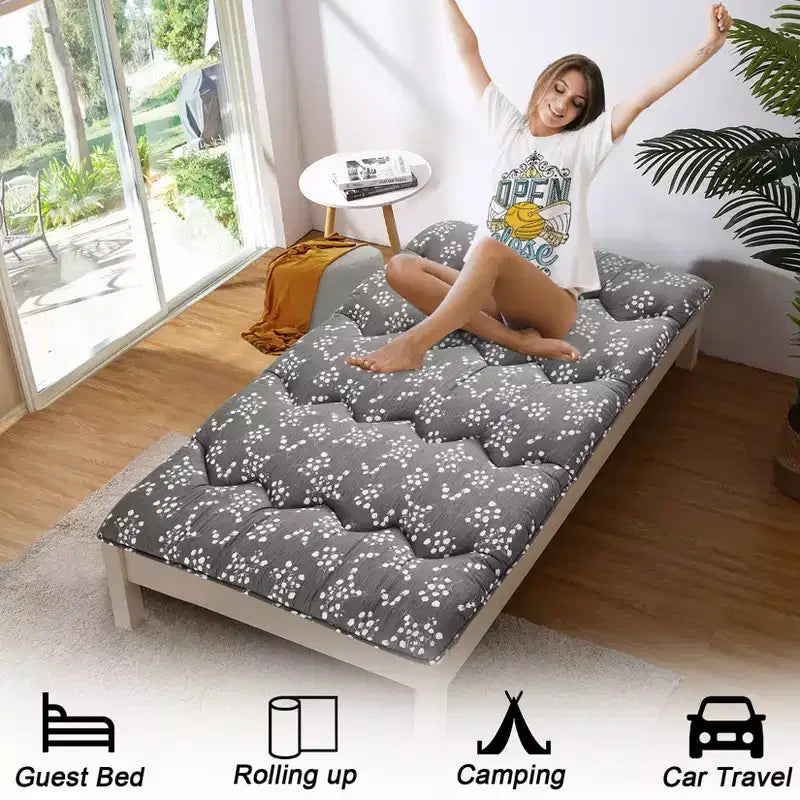 Materasso Futon Pieghevole da Pavimento, Rosso Mattone / Grigio – Singolo/Matrimoniale alla francese, 1 Posto