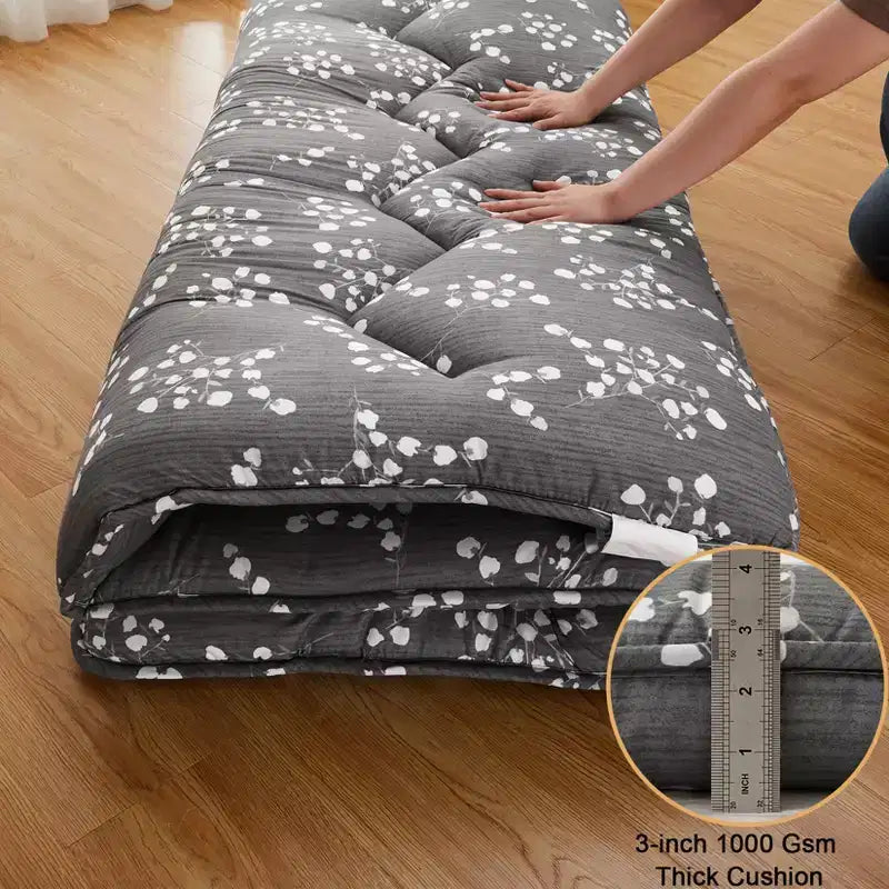 Materasso Futon Pieghevole da Pavimento, Rosso Mattone / Grigio – Singolo/Matrimoniale alla francese, 1 Posto