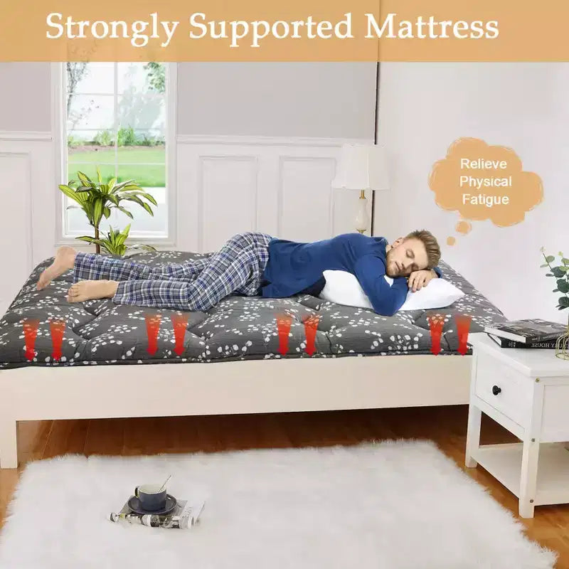 Materasso Futon Pieghevole da Pavimento, Rosso Mattone / Grigio – Singolo/Matrimoniale alla francese, 1 Posto