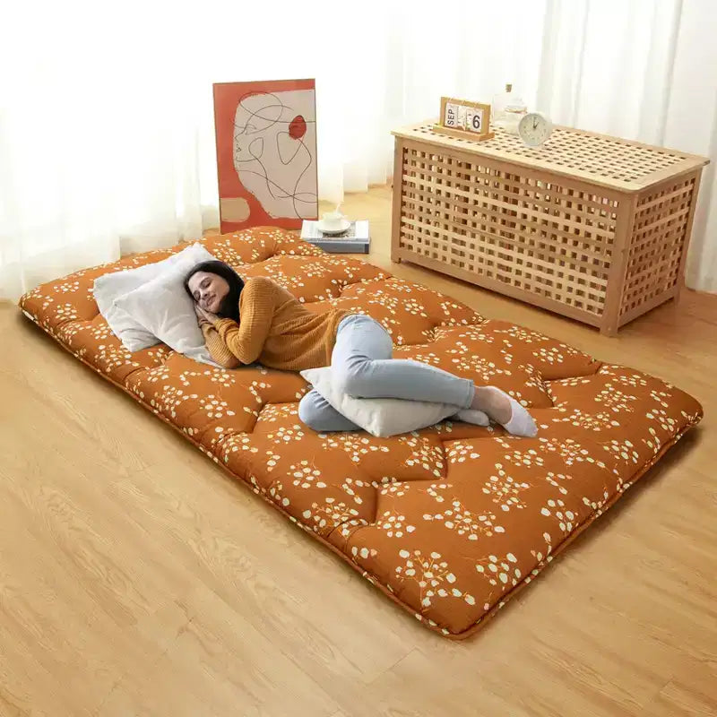 Materasso Futon Pieghevole da Pavimento, Rosso Mattone / Grigio – Singolo/Matrimoniale alla francese, 1 Posto