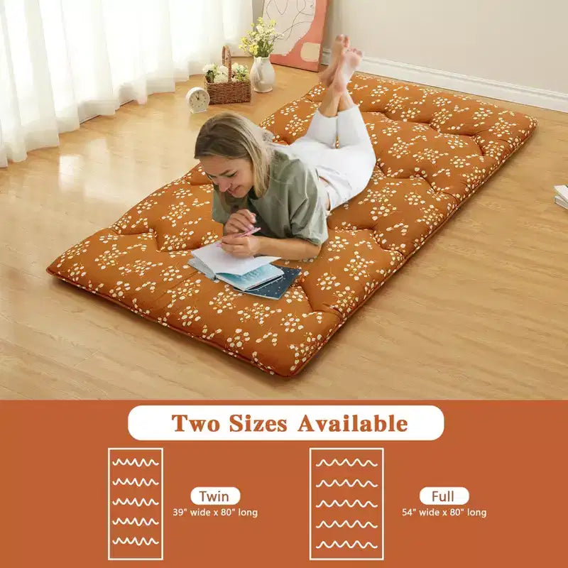 Materasso Futon Pieghevole da Pavimento, Rosso Mattone / Grigio – Singolo/Matrimoniale alla francese, 1 Posto