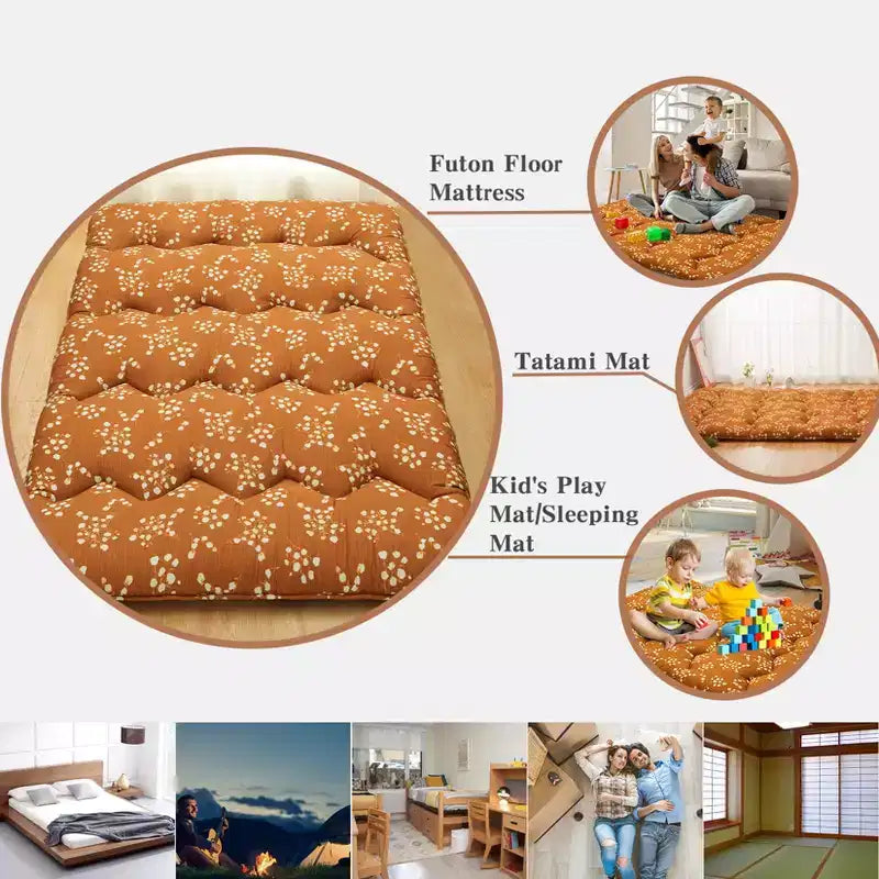 Materasso Futon Pieghevole da Pavimento, Rosso Mattone / Grigio – Singolo/Matrimoniale alla francese, 1 Posto
