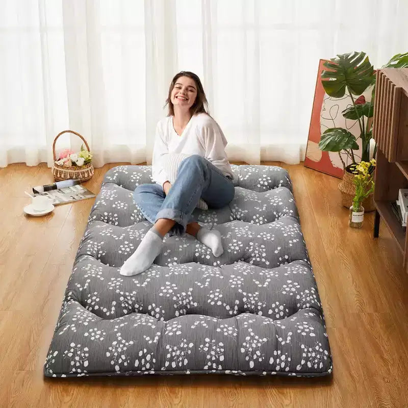 Materasso Futon Pieghevole da Pavimento, Rosso Mattone / Grigio – Singolo/Matrimoniale alla francese, 1 Posto