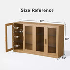 Credenza a Buffet in Legno Naturale con 4 Ante in Vetro – 157,5 cm L x 91,4 cm H