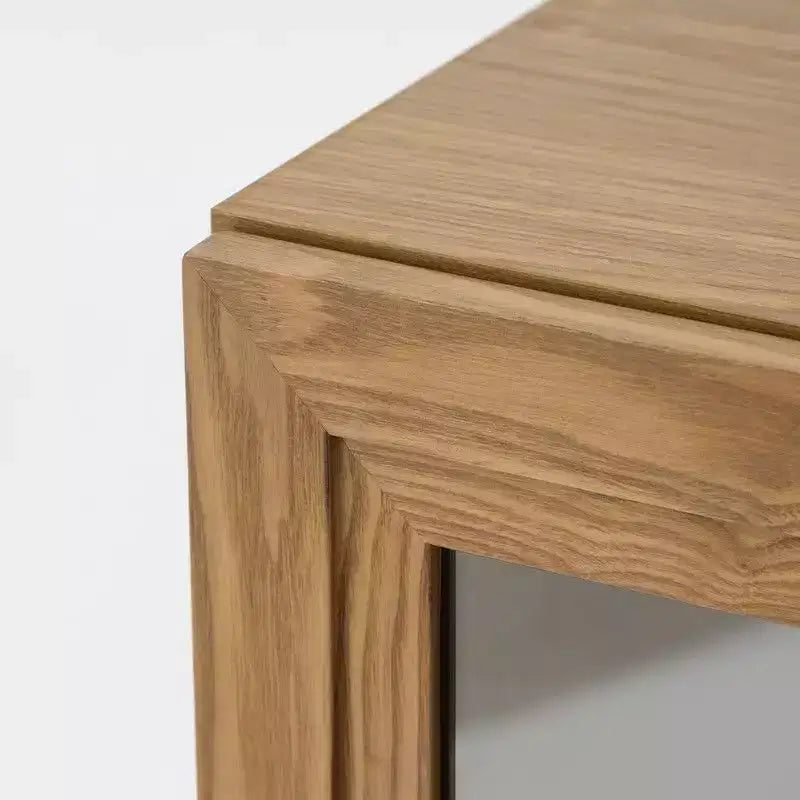 Credenza a Buffet in Legno Naturale con 4 Ante in Vetro – 157,5 cm L x 91,4 cm H