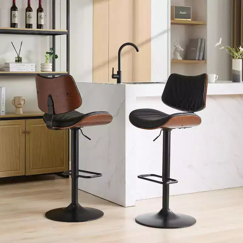 Sgabello da bar girevole beige/nero, altezza regolabile, pelle PU, 1 posto