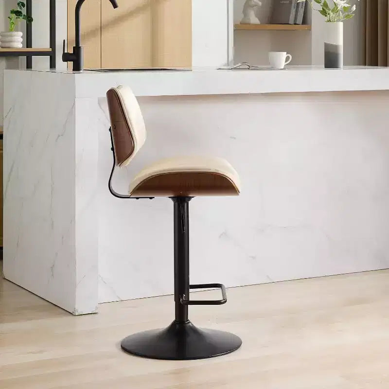Sgabello da bar girevole beige/nero, altezza regolabile, pelle PU, 1 posto
