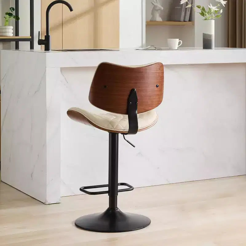 Sgabello da bar girevole beige/nero, altezza regolabile, pelle PU, 1 posto