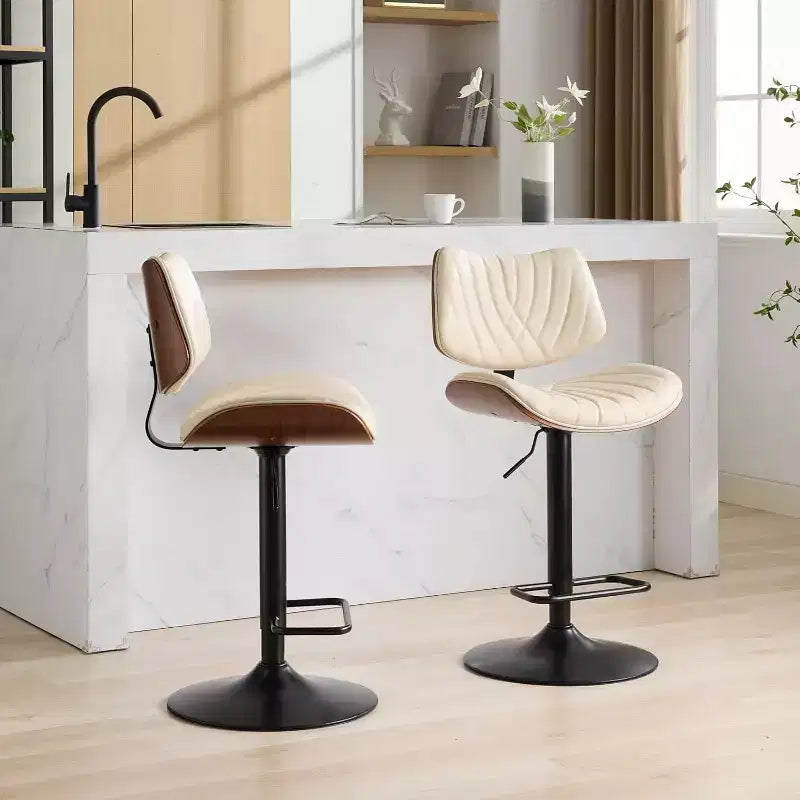 Sgabello da bar girevole beige/nero, altezza regolabile, pelle PU, 1 posto