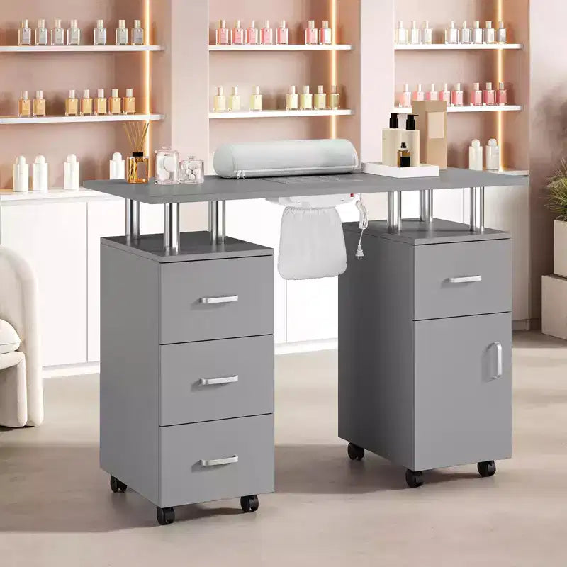 Tavolo manicure per estetista nero/grigio – Postazione singola con aspiratore di polvere