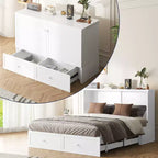 Letto a scomparsa matrimoniale/queen, grigio/bianco, con USB e 2 cassetti, per 2 persone