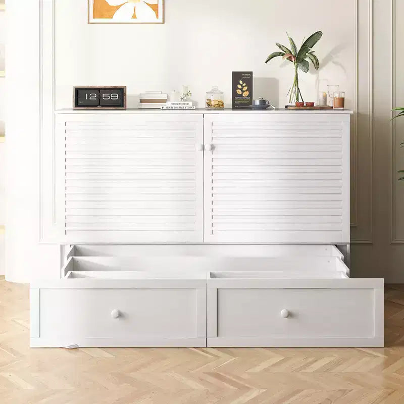 Letto a scomparsa matrimoniale/queen, grigio/bianco, con USB e 2 cassetti, per 2 persone