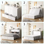 Letto a scomparsa matrimoniale/queen, grigio/bianco, con USB e 2 cassetti, per 2 persone