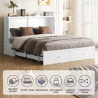 Letto a scomparsa matrimoniale/queen, grigio/bianco, con USB e 2 cassetti, per 2 persone