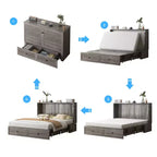 Letto a scomparsa matrimoniale/queen, grigio/bianco, con USB e 2 cassetti, per 2 persone