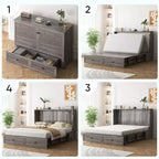 Letto a scomparsa matrimoniale/queen, grigio/bianco, con USB e 2 cassetti, per 2 persone