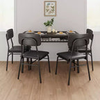 Set da tavolo da pranzo nero da 5 pezzi, 4 posti a sedere, struttura in metallo con sedie imbottite