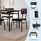 Set da tavolo da pranzo nero da 5 pezzi, 4 posti a sedere, struttura in metallo con sedie imbottite